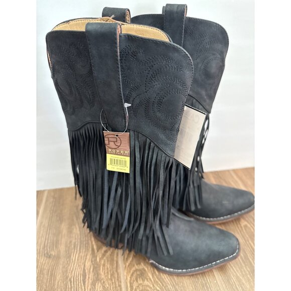 New Roper Rickrack Women's size 7.5 Fringed black Cowboy Western boots - Picture 3 of 6